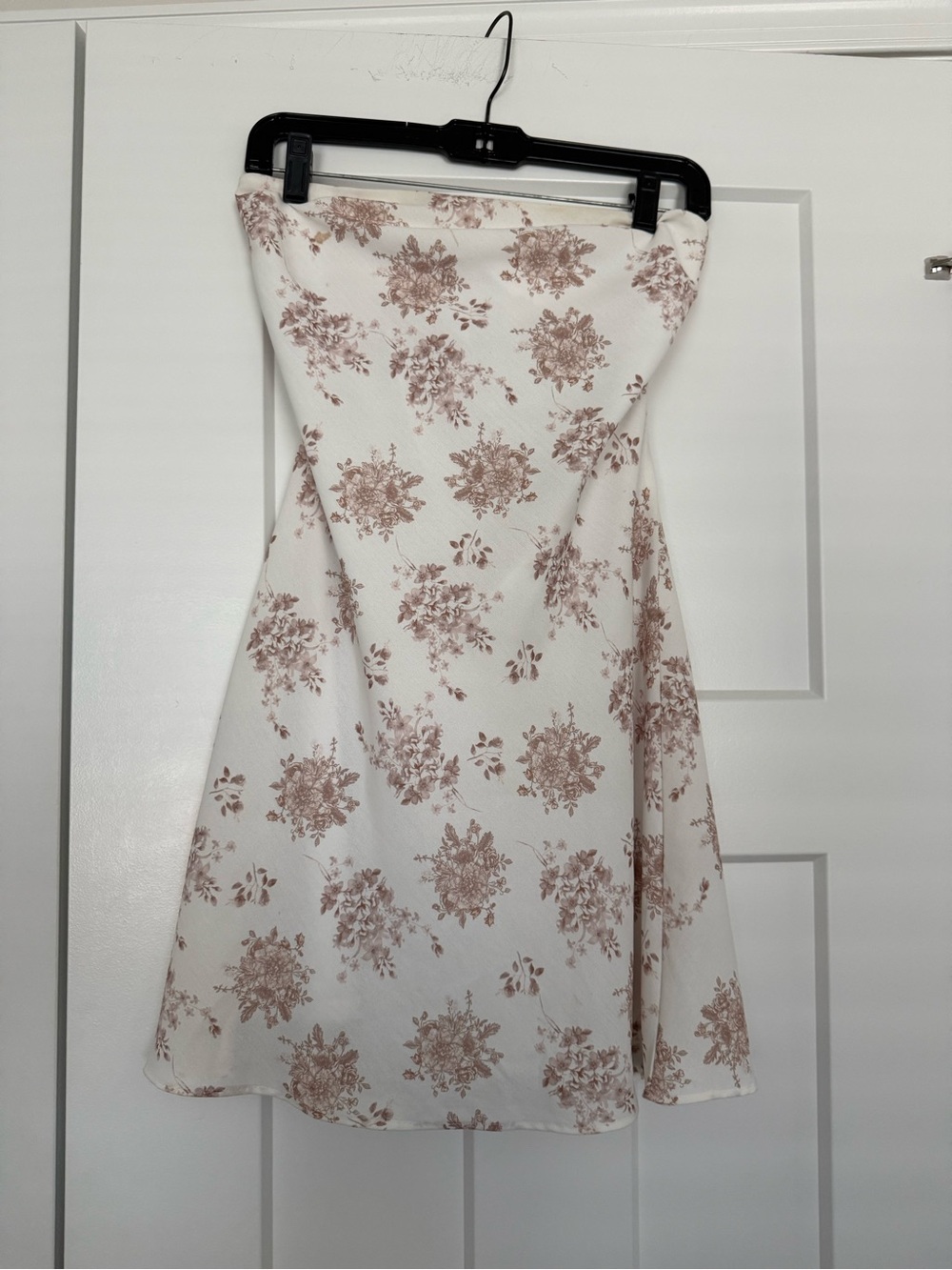 Strapless White Floral Mini Dress with Tie Back Detail